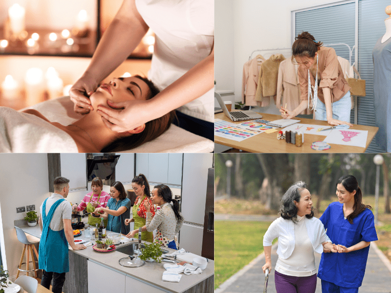 massage, thiết kế, nấu ăn, chăm sóc người cao tuổi